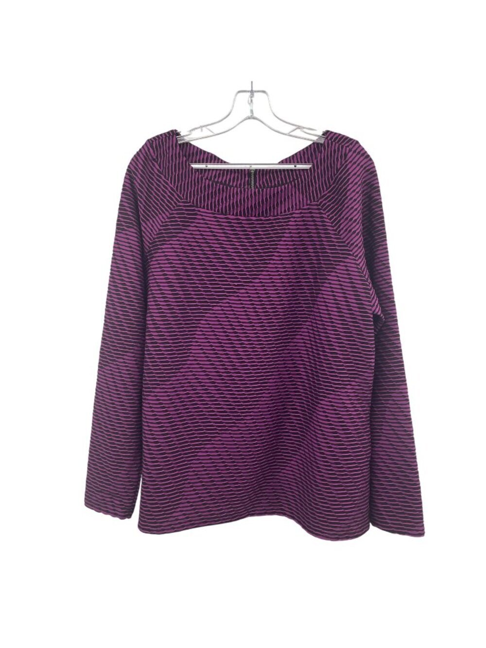 Dana Buchman Womens Textured Long Sleeve Top Purple/Black Size XL Zip